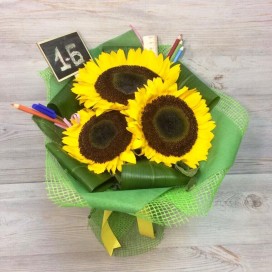 Превью Школьный букет №1 с подсолнухами