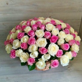 Превью Корзина из 101 бело-розовой розы
