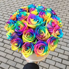 Радужные розы в шляпной коробке